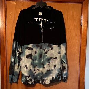 PINK Victoria's Secret Black & Teal Tie-Dye Quarter-Zip Pullover